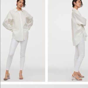 H&M &Denim High Waisted Button Up White Skinny Ankle Jean